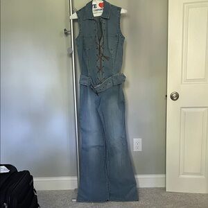Women's Belted Blue Flare & Wide Leg Jeans one piece